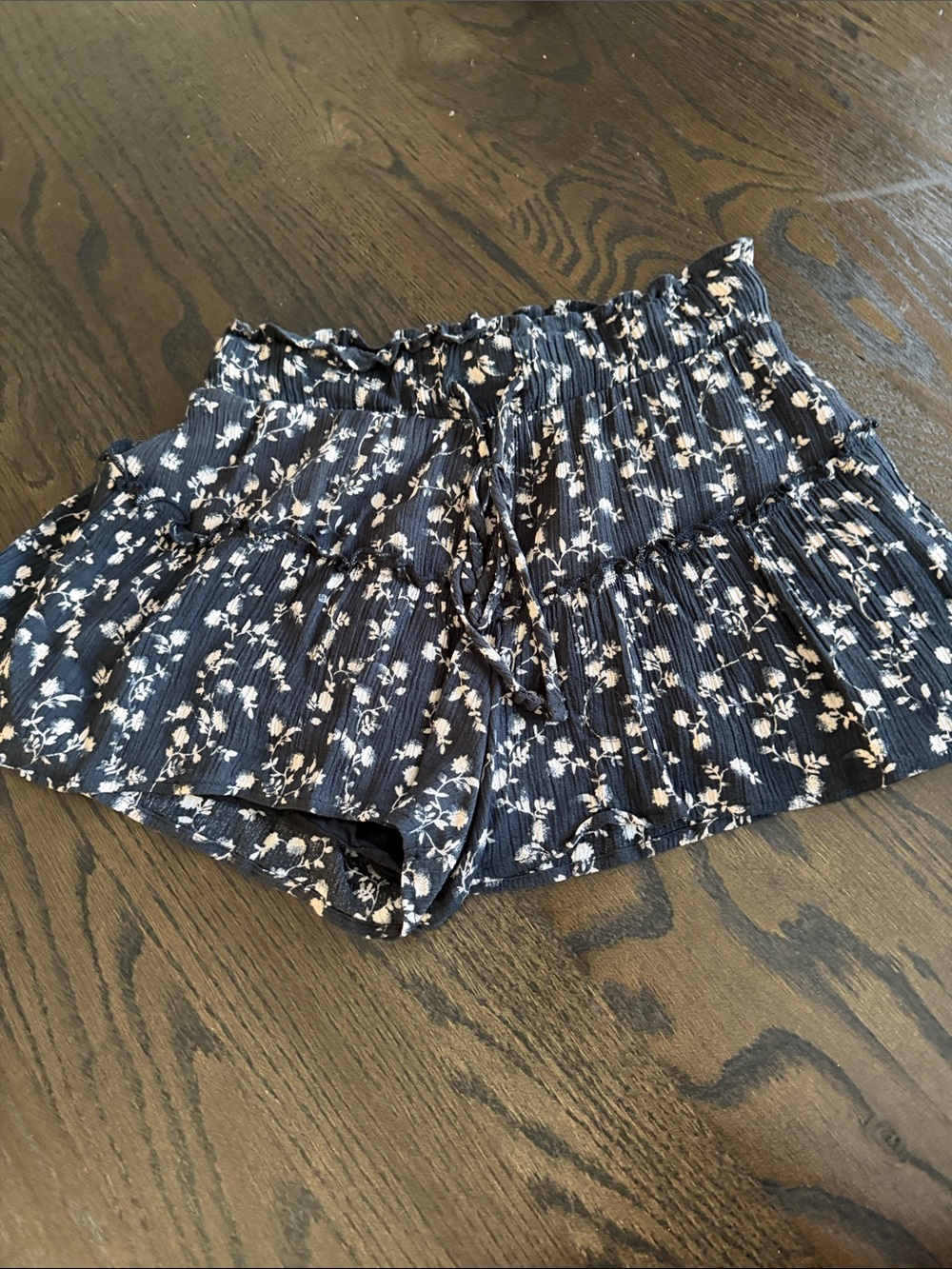 Black Floral Tiered Skort with Drawstring Waist